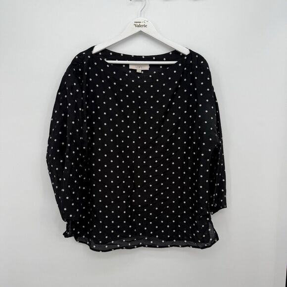 Loft Polka Dot Cotton Silk Blend 3/4 Sleeve Top Size Large - Picture 1 of 7